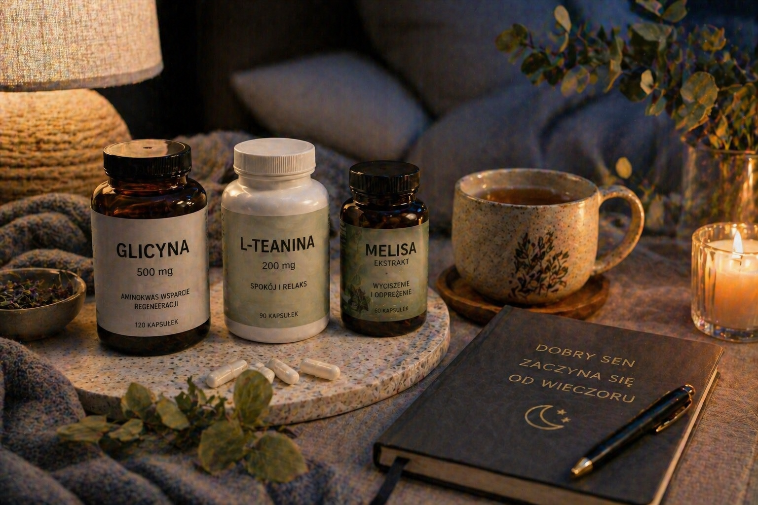 Glicyna, L-teanina, melisa – co realnie może wspierać zasypianie
